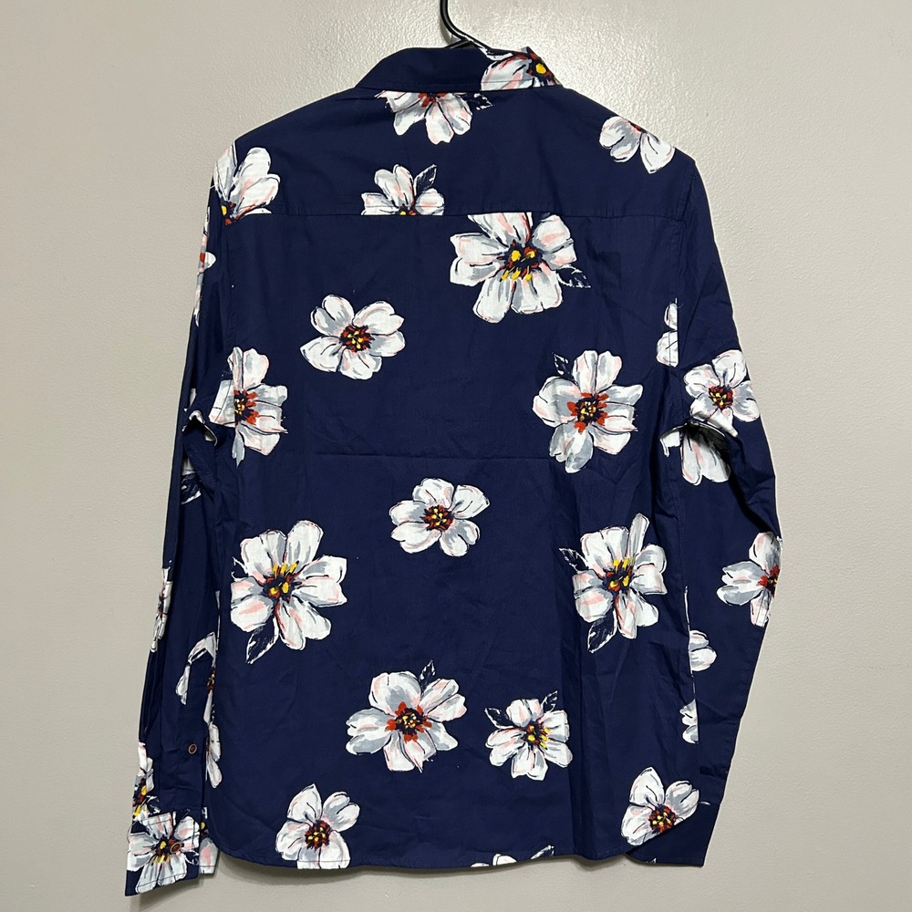 Eighth Avenue Button Down Shirt Mens S Navy Blue Floral Print Cotton Preppy Boho - Picture 2 of 10